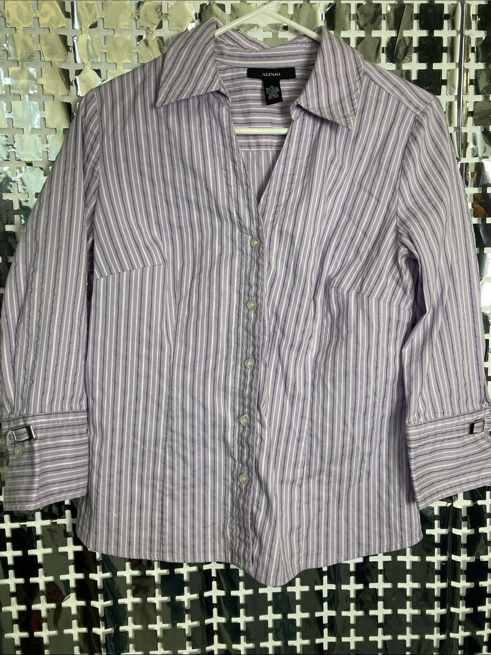 Alfani Lavender & White Striped Collared Button-Up